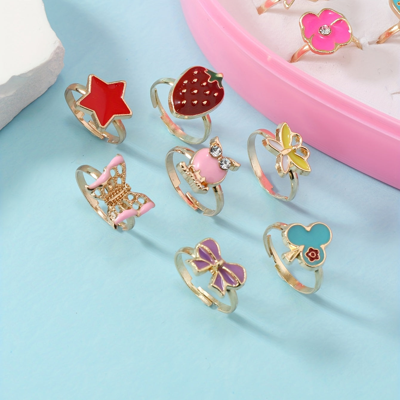36pcs Colorful Girls Alloy Rings Party Holiday Kids Accessories