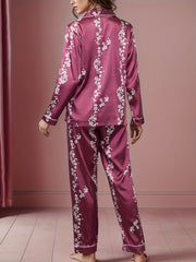Floral Print Pajama Set Long Sleeve Top & Pants Women's Sleepwear