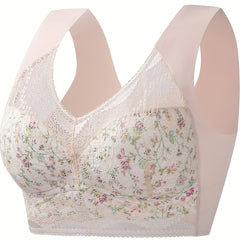Floral Print Lace Wireless Bra Comfy & Breathable