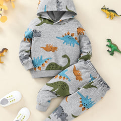 Boys Dinosaur Pullover Hoodie Pants Set Outfit Baby Clothes