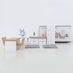Scandinavian Style Wooden Toy Set Mini Furniture Kitchen Bedroom Bathroom