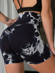 Tie Dye High Waist Seamless Yoga Shorts - Butt Lifting Biker Short