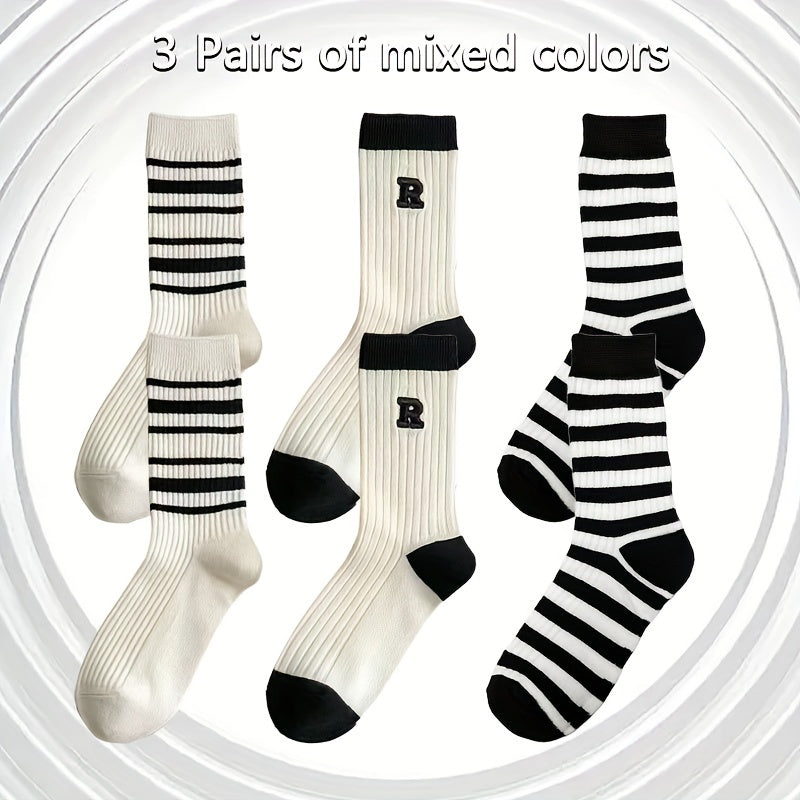 Striped Print Socks Comfy & Breathable All match Socks Women's Stockings