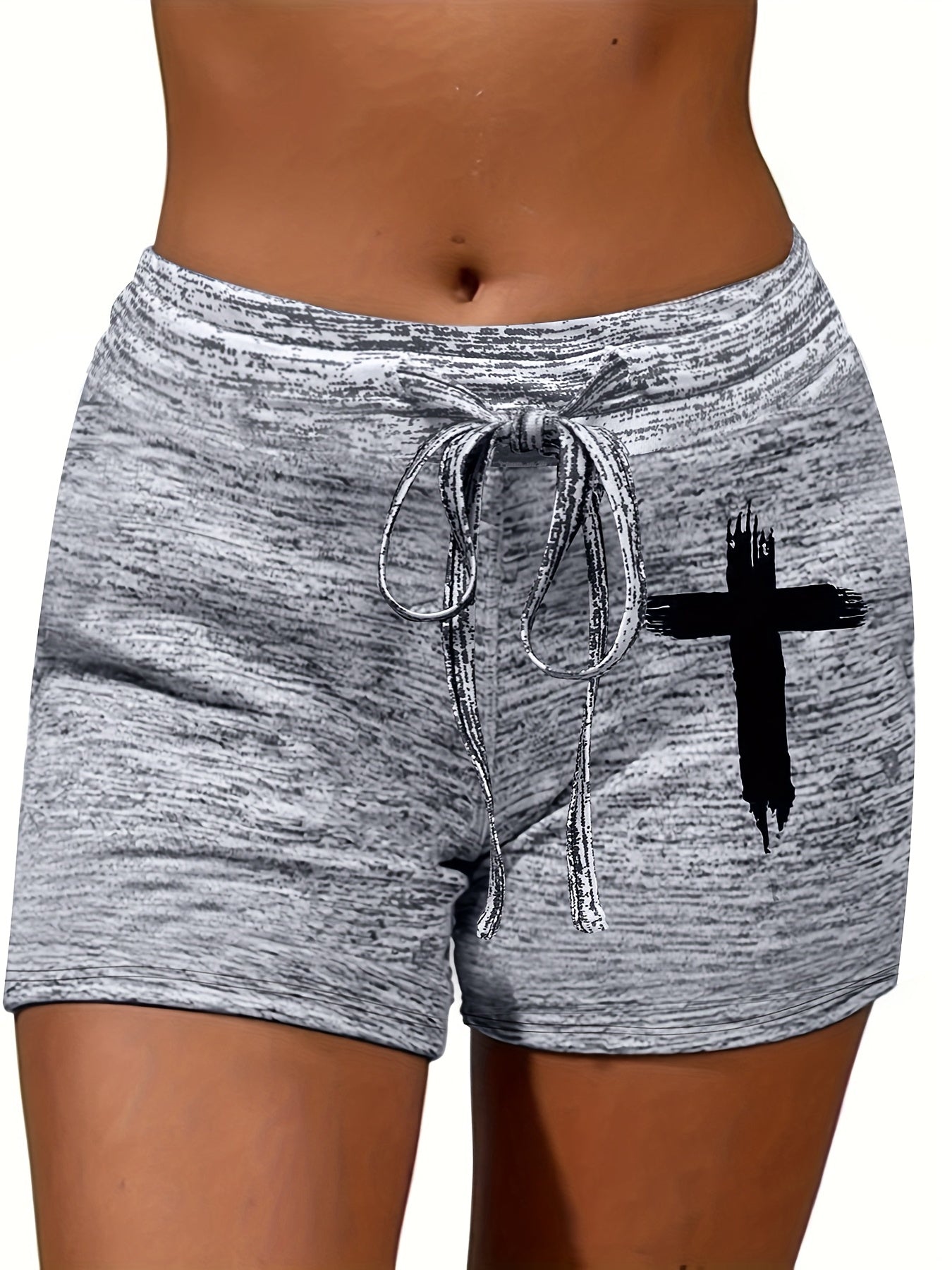 Cross Print Casual Drawstring Waist Shorts Spring & Summer Women's Clothing