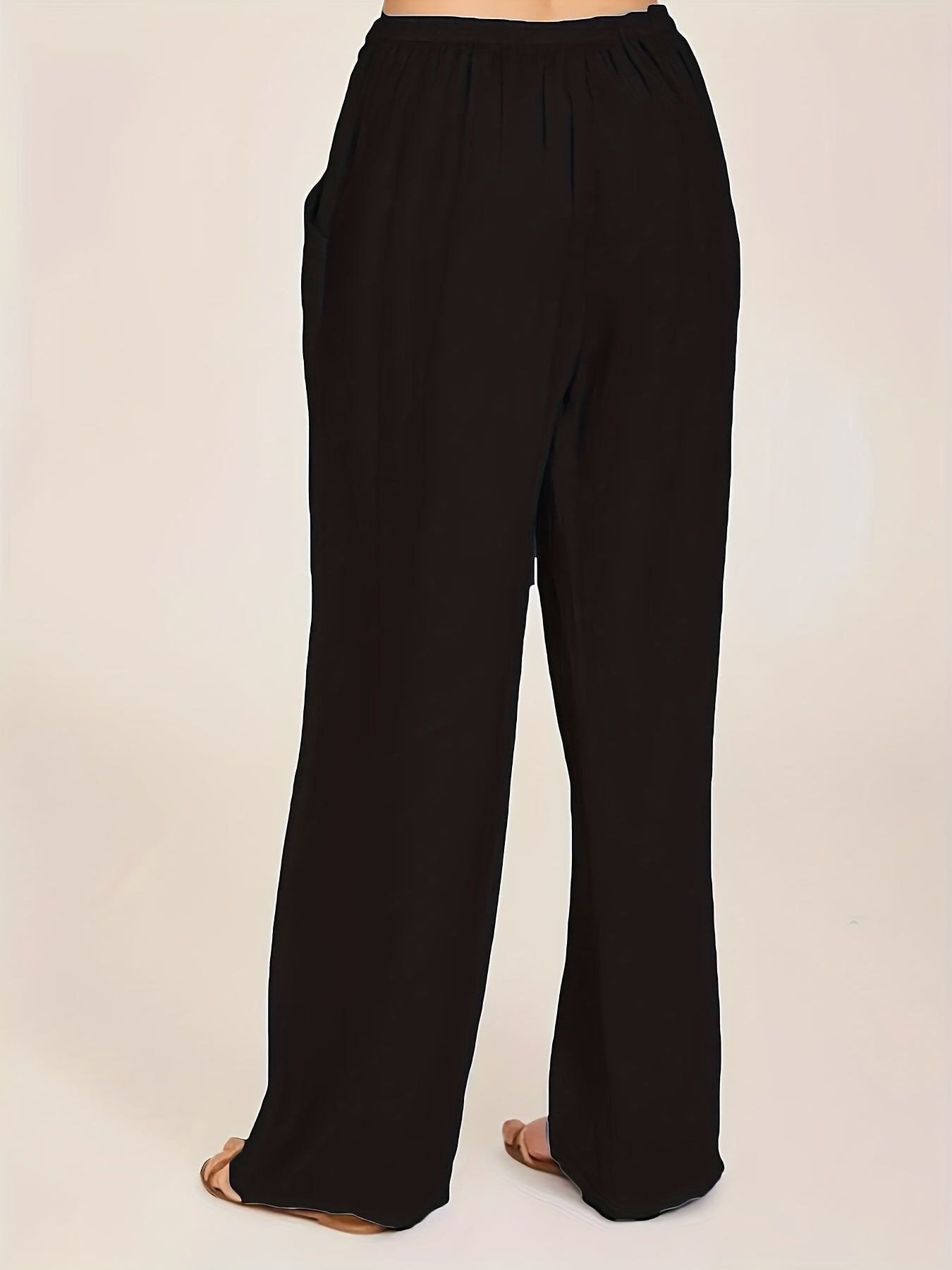 Solid Drawstring Wide Leg Pants for Women