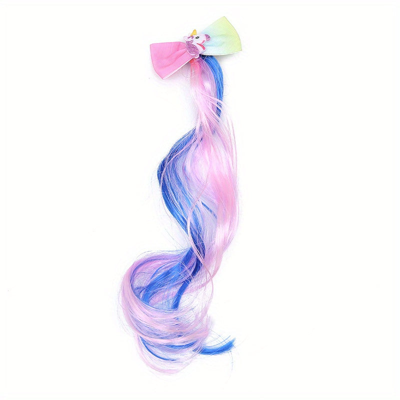 Girls Colorful Wig Hair Bow Clips Unicorn Party Dress Up