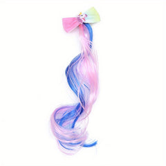 Girls Colorful Wig Hair Bow Clips Unicorn Party Dress Up
