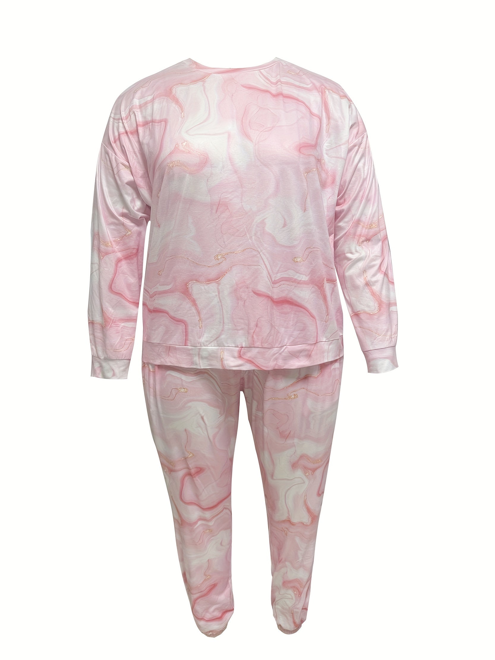 Ombre Marble Print Pajama Set Long Sleeve Top & Jogger Pants