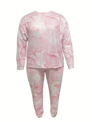 Ombre Marble Print Pajama Set Long Sleeve Top & Jogger Pants