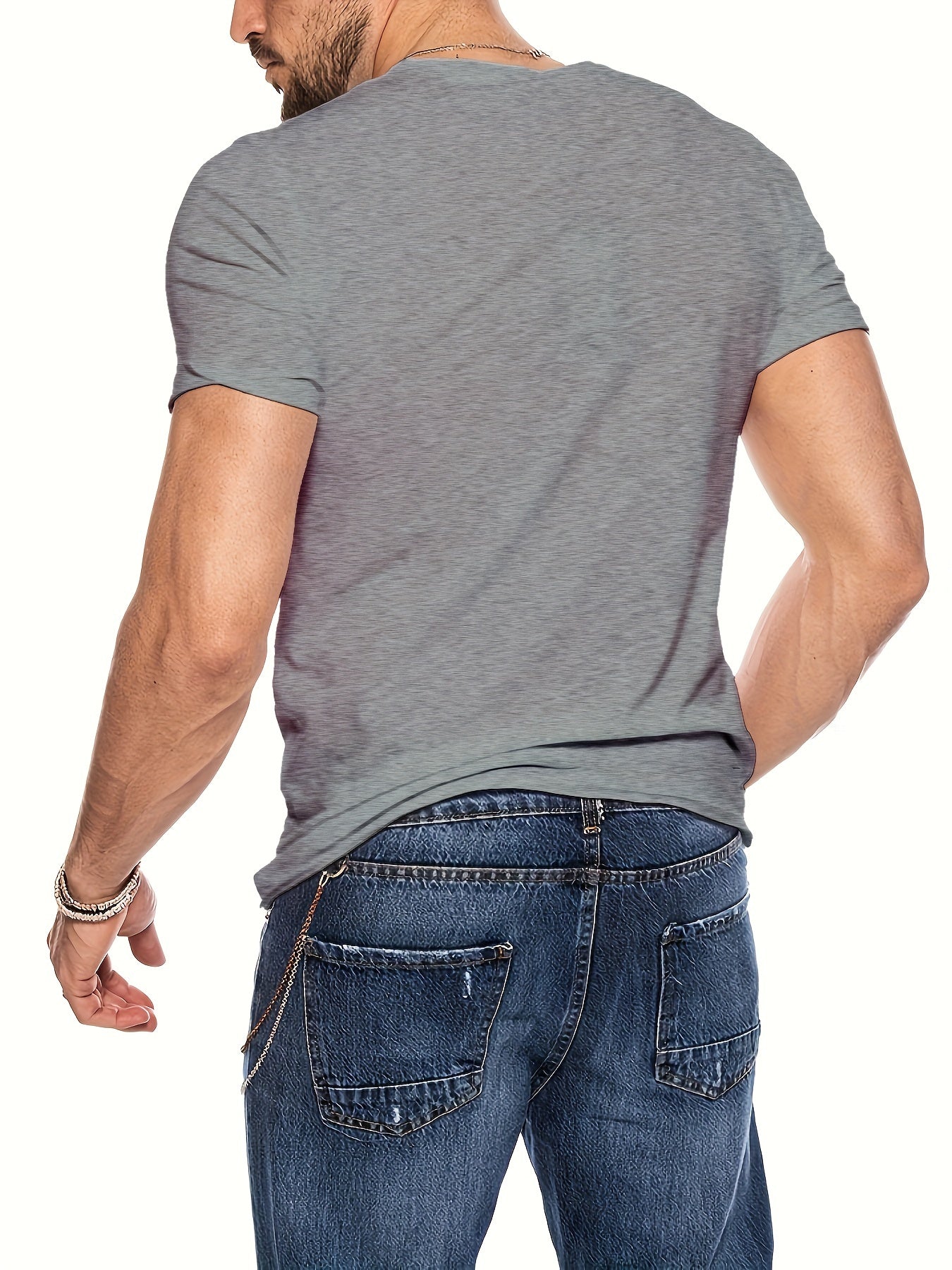 Men's Casual V Neck Button Tee Shirt