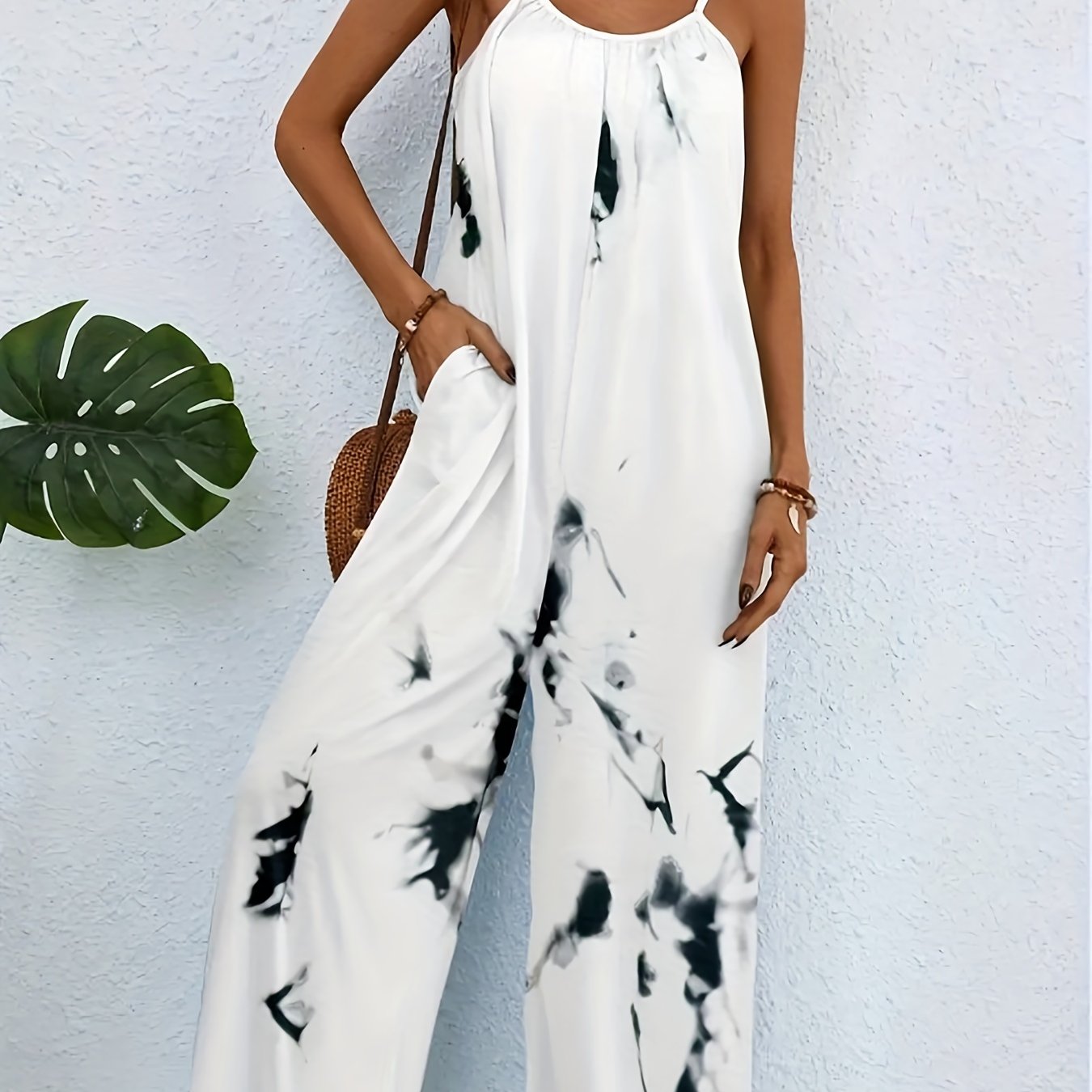 Tie Dye Backless Jumpsuit Spaghetti Strap Wide Leg Jumpsuit