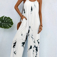 Tie Dye Backless Jumpsuit Spaghetti Strap Wide Leg Jumpsuit
