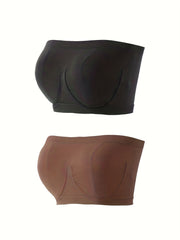 2 Pack Plus Size Seamless Tube Bra Set Women's Plus High Stretch Wireless Top