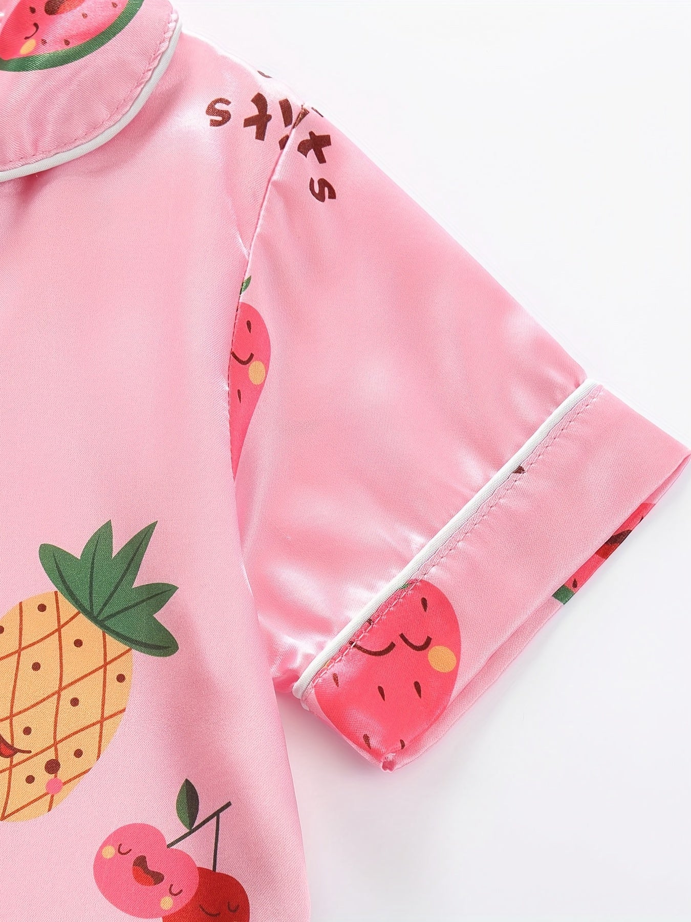 2pc Kid's Fruit Pattern Satin Pajamas Set Comfy PJ Girl's Loungewear