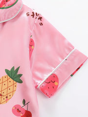 2pc Kid's Fruit Pattern Satin Pajamas Set Comfy PJ Girl's Loungewear
