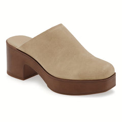 Chunky Heel Platform Mules Square Closed Toe Slip On Shoes