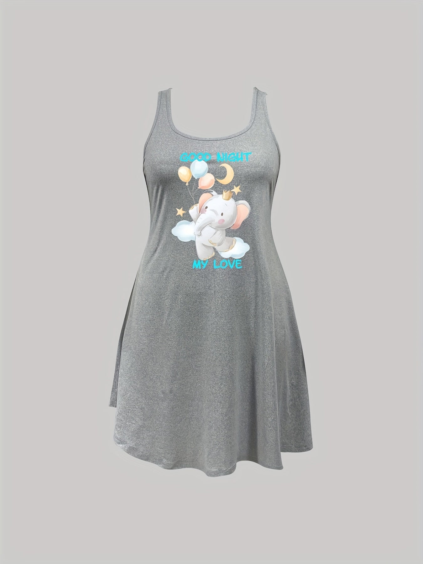 Elephant Print Scoop Neck Tank Sleep Dress
