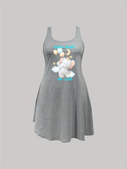 Elephant Print Scoop Neck Tank Sleep Dress