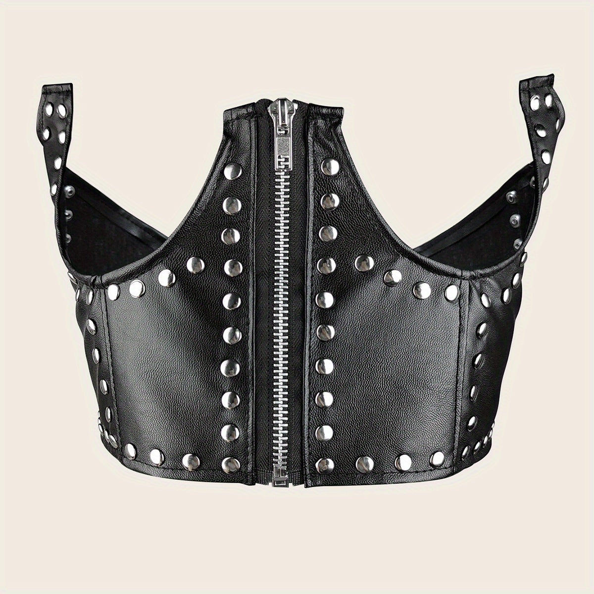 Punk PU Leather Zipper Belt Rivet Decor Underbust Corset Wide Waistband