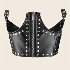 Punk PU Leather Zipper Belt Rivet Decor Underbust Corset Wide Waistband