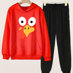 Girls' Turkey Print Hoodie Pants Set for Spring Fall Sports Christmas Gift
