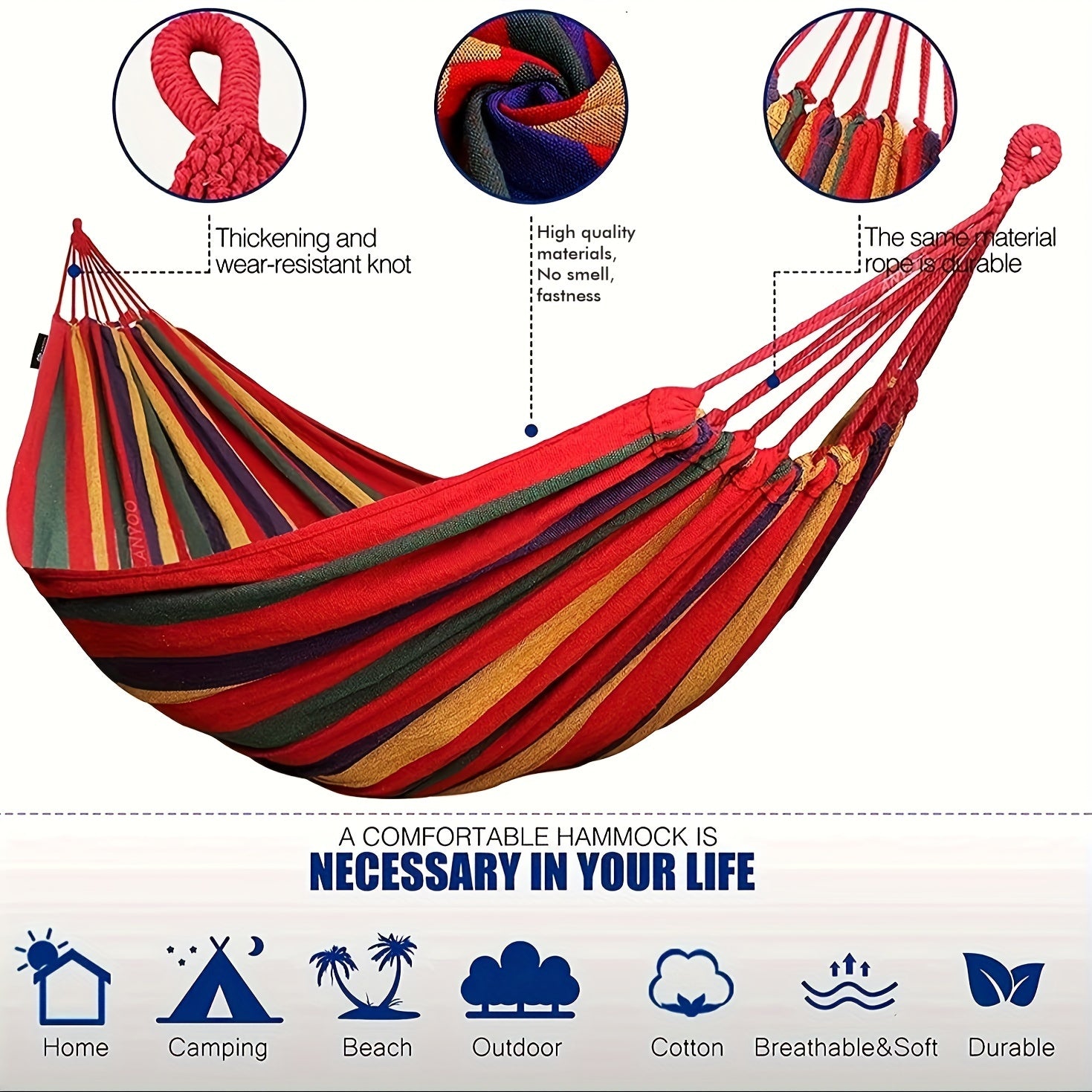 Portable Canvas Hammock for Indoor Outdoor Camping