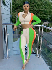 Street Wear Zip Up Crop Top & Elastic Pants Set