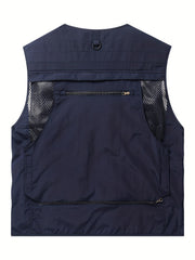 Men's Cargo Vest Zipper Pockets Mesh Lining Nylon Outwear