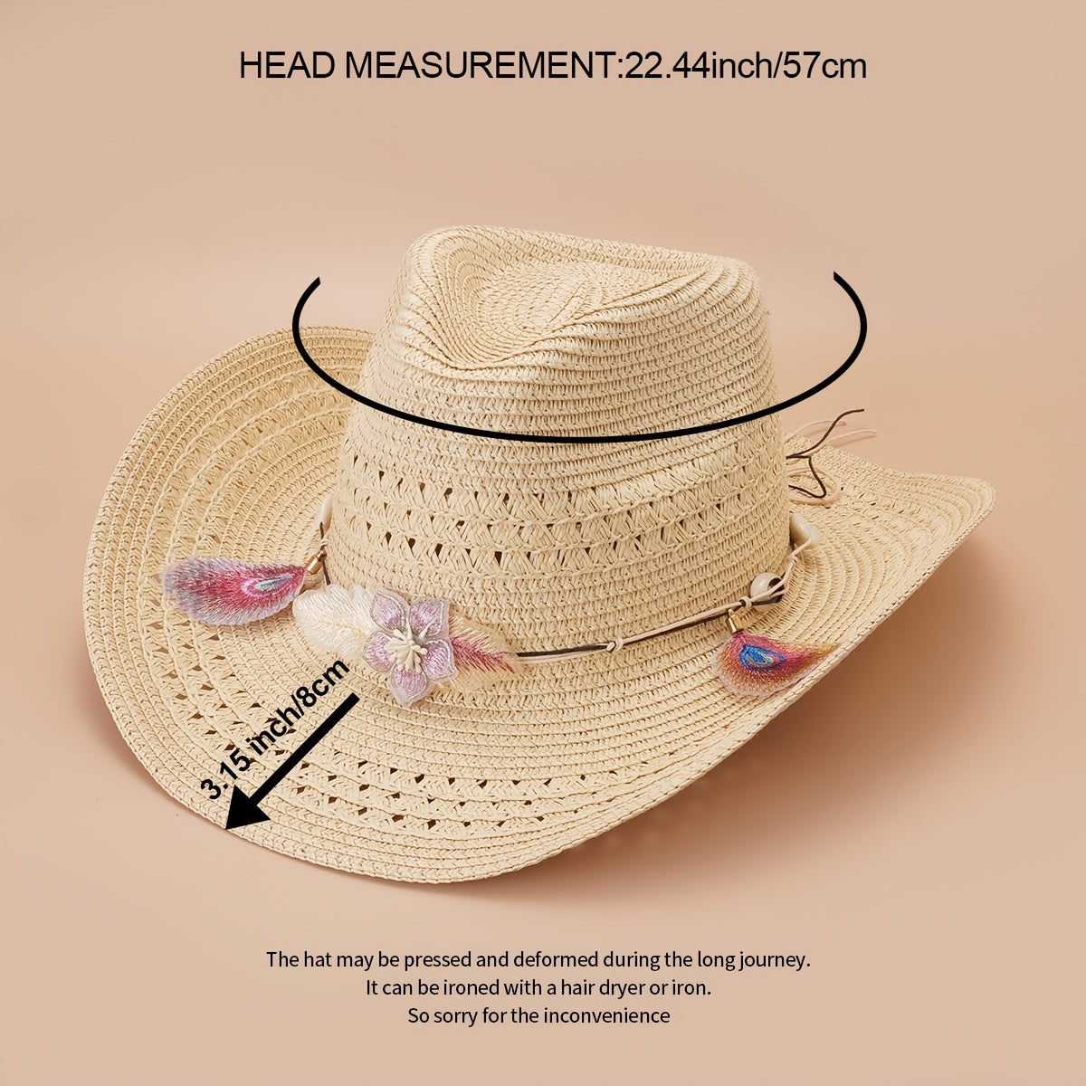 Feather Leaf Chain Cowboy Hat Hollow Sunscreen Straw Hat
