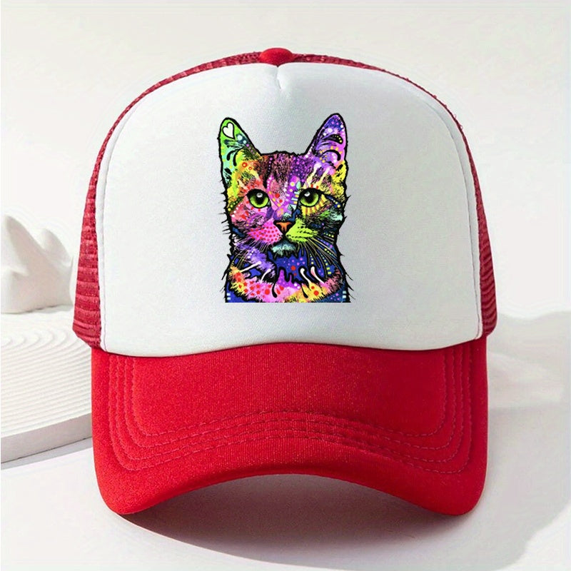 Y2K Rainbow Cat Baseball Cap Mesh Trucker Dad Hat Adjustable Sun Hats