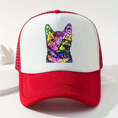 Y2K Rainbow Cat Baseball Cap Mesh Trucker Dad Hat Adjustable Sun Hats