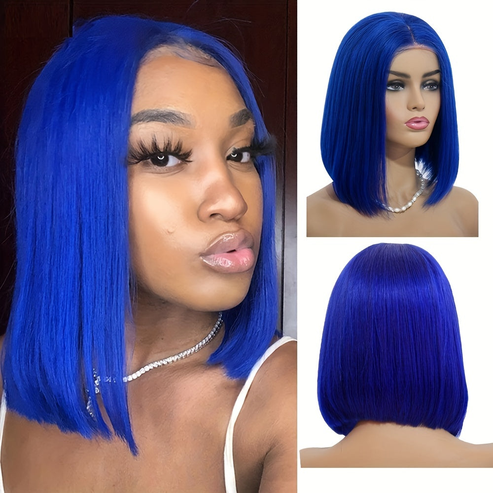 Hot Pink Short Straight Bob Wigs 13x4 Lace Front Human Hair Wigs