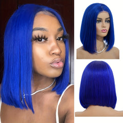 Hot Pink Short Straight Bob Wigs 13x4 Lace Front Human Hair Wigs