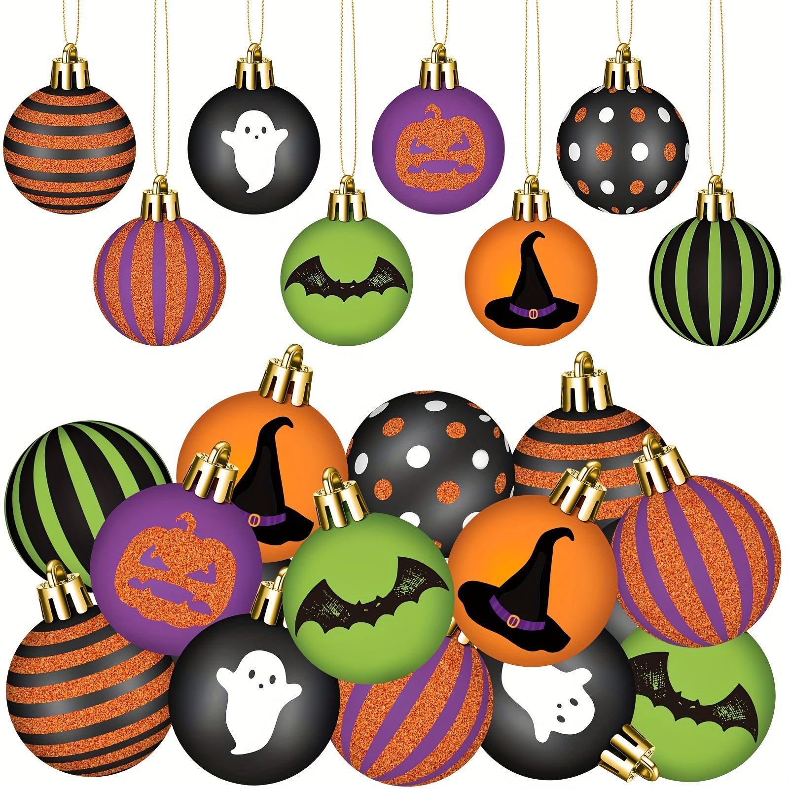 24 Pcs Halloween Ornament Set - Pumpkin Cat Spider Witch Hat Tree Decorations