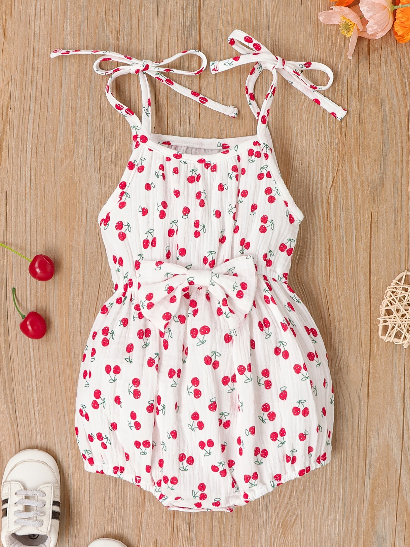 Sweet Infant Baby Girls Bowknot Suspenders Cotton Cami Onesie Romper