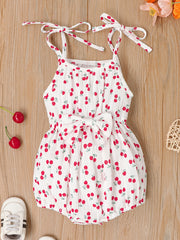 Sweet Infant Baby Girls Bowknot Suspenders Cotton Cami Onesie Romper