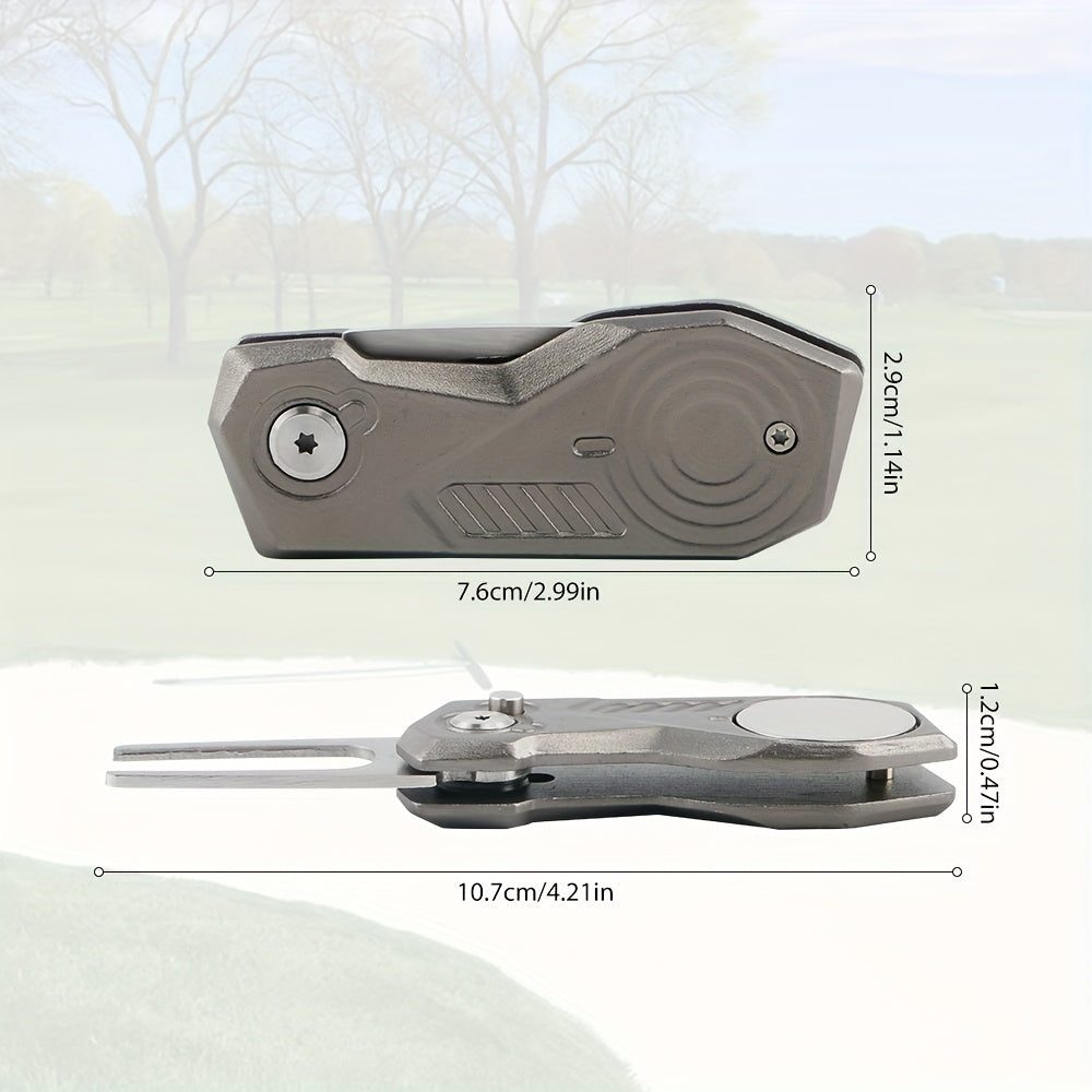Foldable Golf Divot Repair Tool Magnetic Marker Green Fork