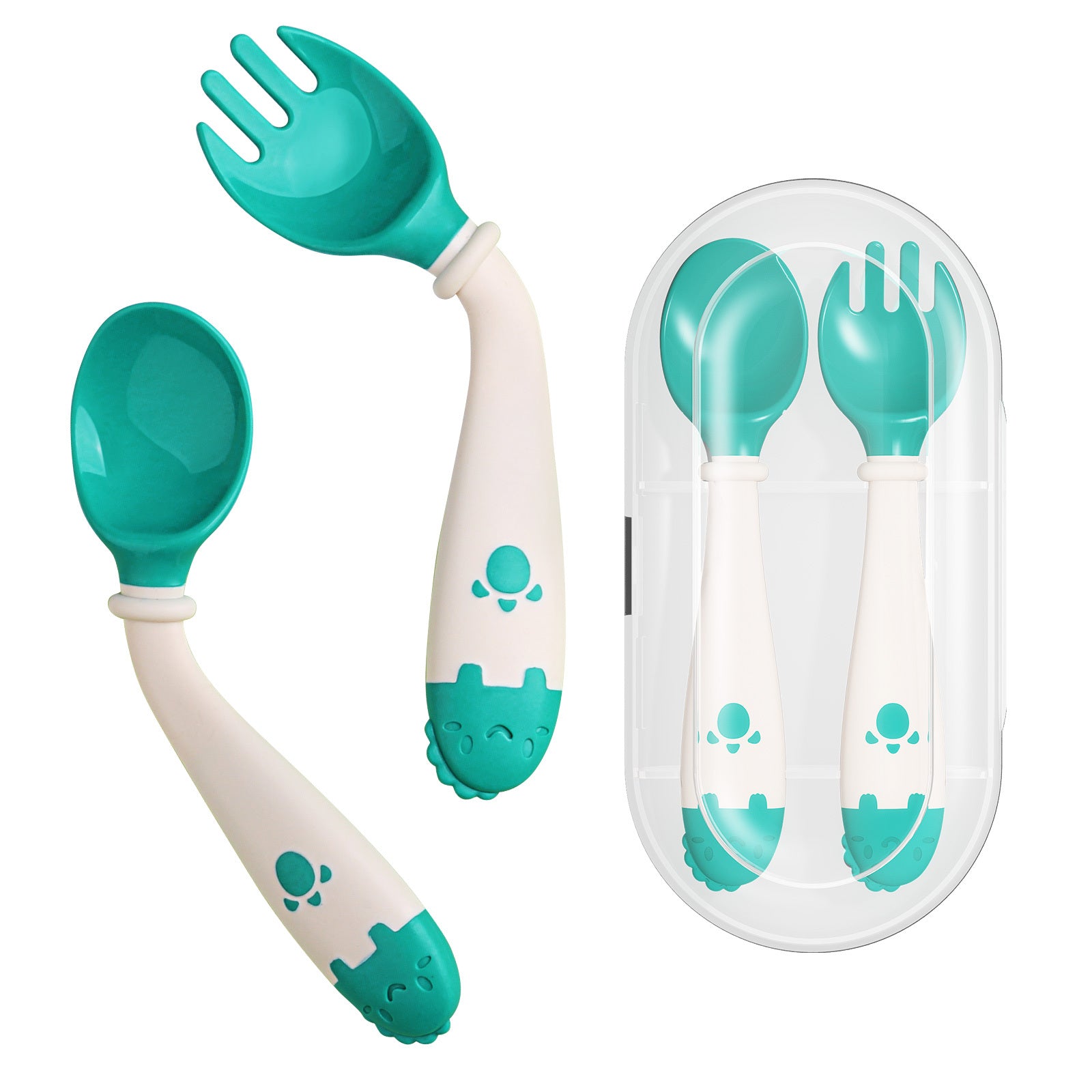 Baby Learn To Eat Training Spoon Twist Elbow Fork Spoon Set