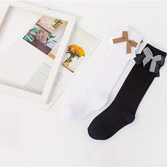Girl's Bowknot Striped Knee High Socks Breathable Long Stockings