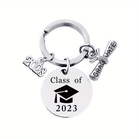 Stainless Steel Graduation Keychain - Letter Engraving Gift for Kids Friends