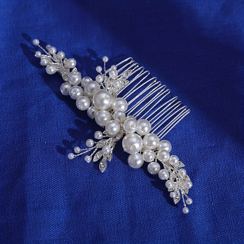 Faux Pearl Crystal Hair Comb Bridal Jewelry Insert Comb