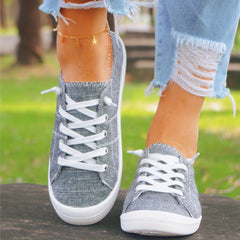 Gray Lace Up Canvas Shoes Anti Slip Causal Flat Walking Shoes Women's Footwear