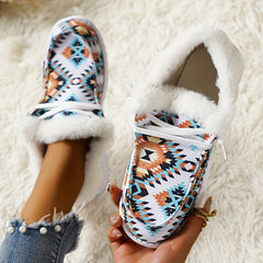 Cow & Sunflower Print Fur Fleece Lined Flat Lightweight Comfortable Skate Shoes