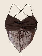 Mesh Stitching Cami Top Criss Cross Back Strappy Top