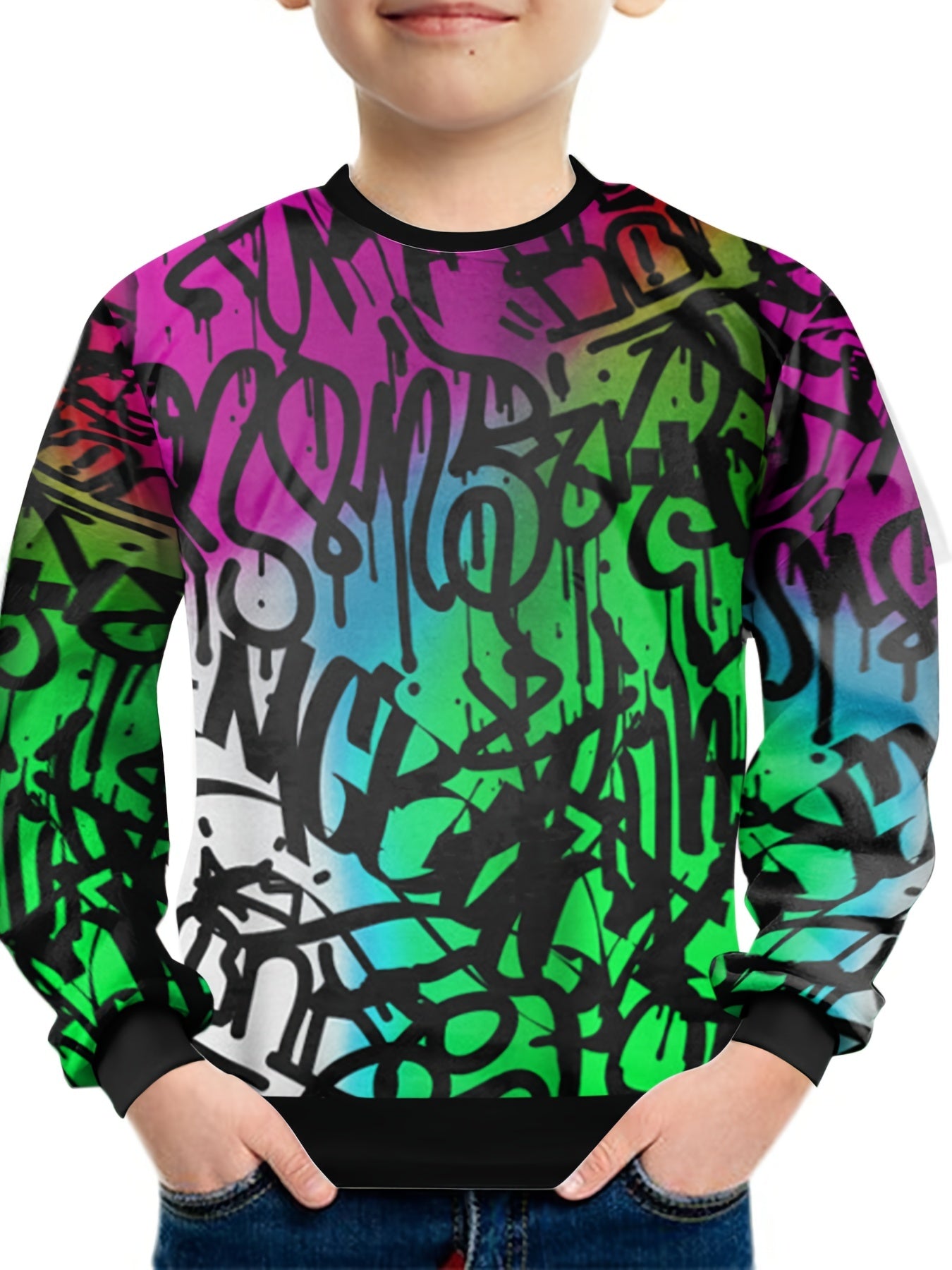 Graffiti Print Kid's Sweatshirt Pullover for Spring Fall Winter