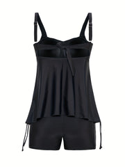 Solid Ruched Front Tankini Set
