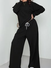 Casual Two Piece Set Solid Top & Wide Leg Pants