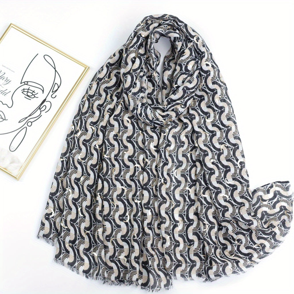 Geometric Hot Stamping Frayed Edge Scarf for Women