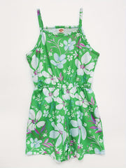 Girls Flowers Print Cami Romper Stretch Suspenders Jumpsuit