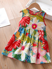 Girls Casual Graffiti Floral Sleeveless Dress